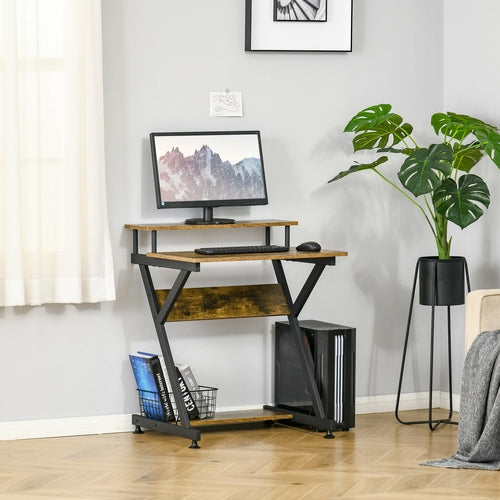 Industrial Computer Desk with Monitor Shelf – Compact Workspace Organizer